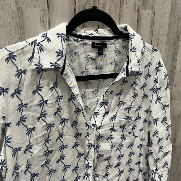 NWOT Talbots White Blue Palm Tree Button Up Swim Coverup Tunic Summer Womens XS - Picture 2 of 8